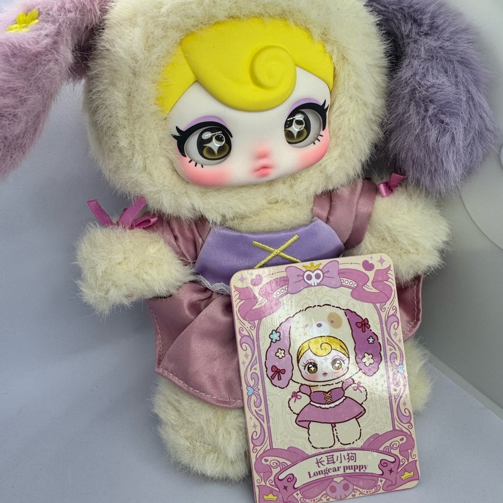 SunyCoCo Longear Puppy Plush Doll with Purple and Cream Outfit